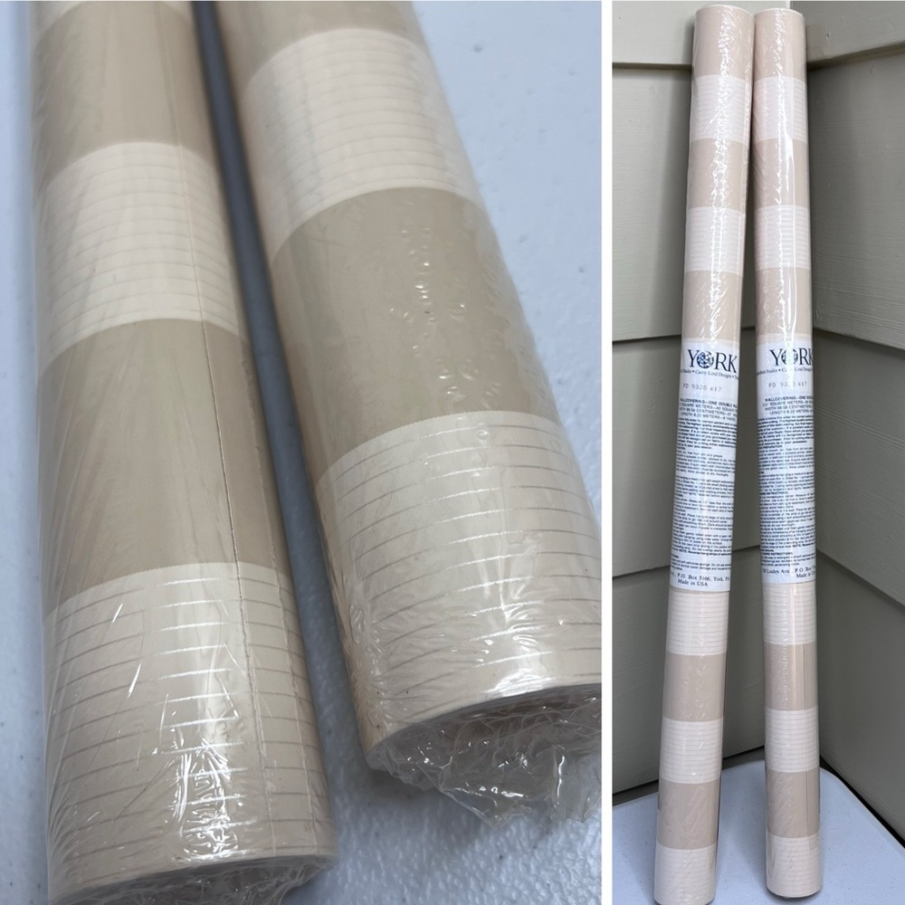 York Wallcovering PD9338 R17 Stripe Solid & Silver Cream Beige Wallpaper 2 New